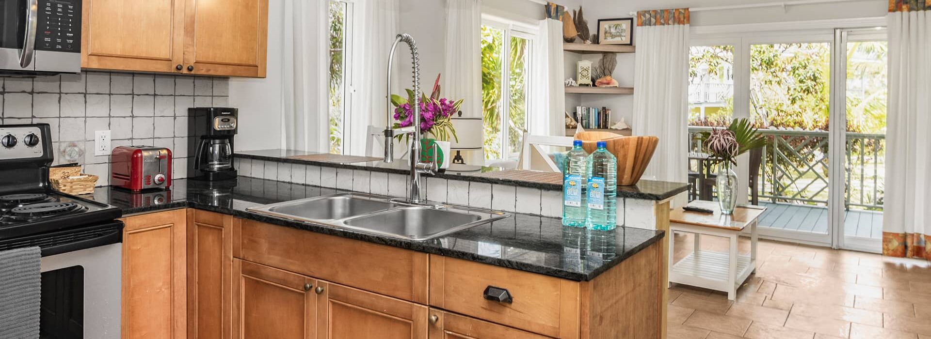 Pineapplefields Kitchen with balcony view